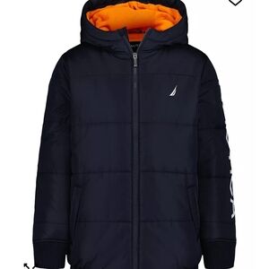 Nautica Toddler Hooded Puffer Jacket Navy/Orange Full Zip Lined 3T